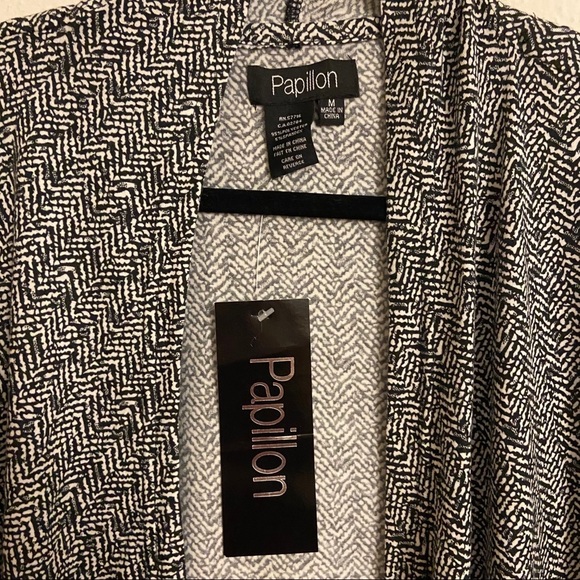 Papillon Gray Herringbone Open Front Cardigan Draped Cascade Long Sweater Medium - Picture 4 of 7